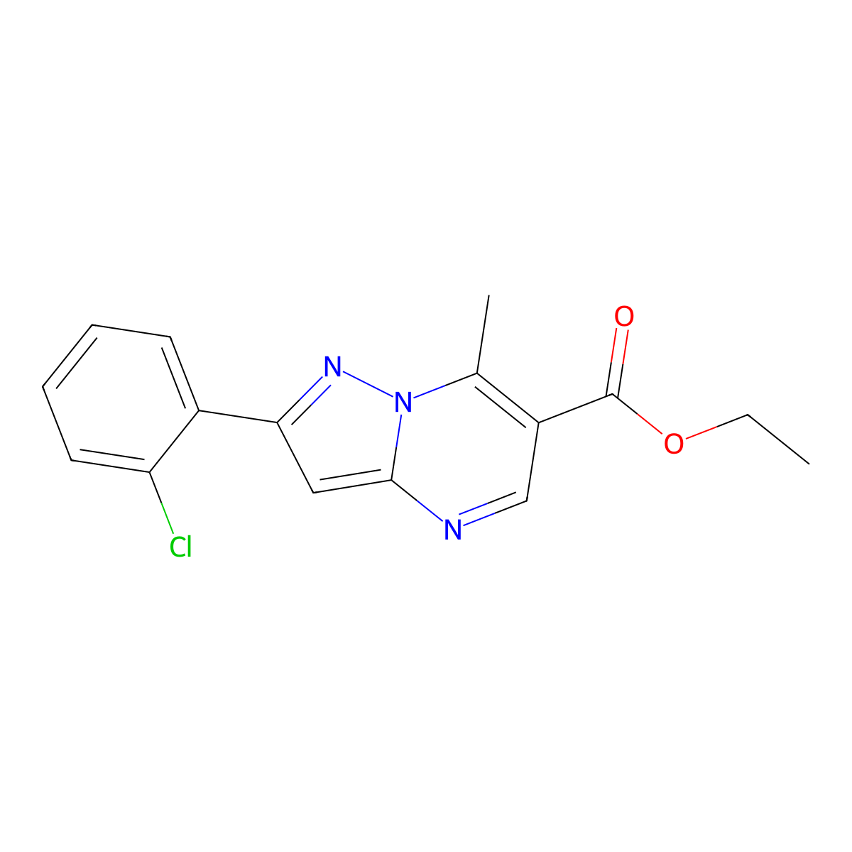 Ethyl 2-(2-chlorophenyl)-7-methylpyrazolo[1,5-a]pyrimidine-6-carboxylate molecular structure, CAS 1332506-36-1