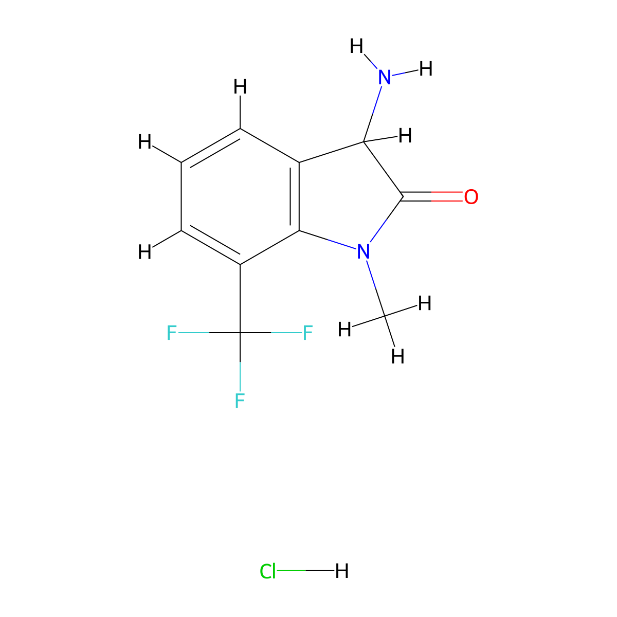 3-amino-1-methyl-7-(trifluoromethyl)-1,3-dihydro-2H-indol-2-one hydrochloride molecular structure, CAS 1332528-32-1