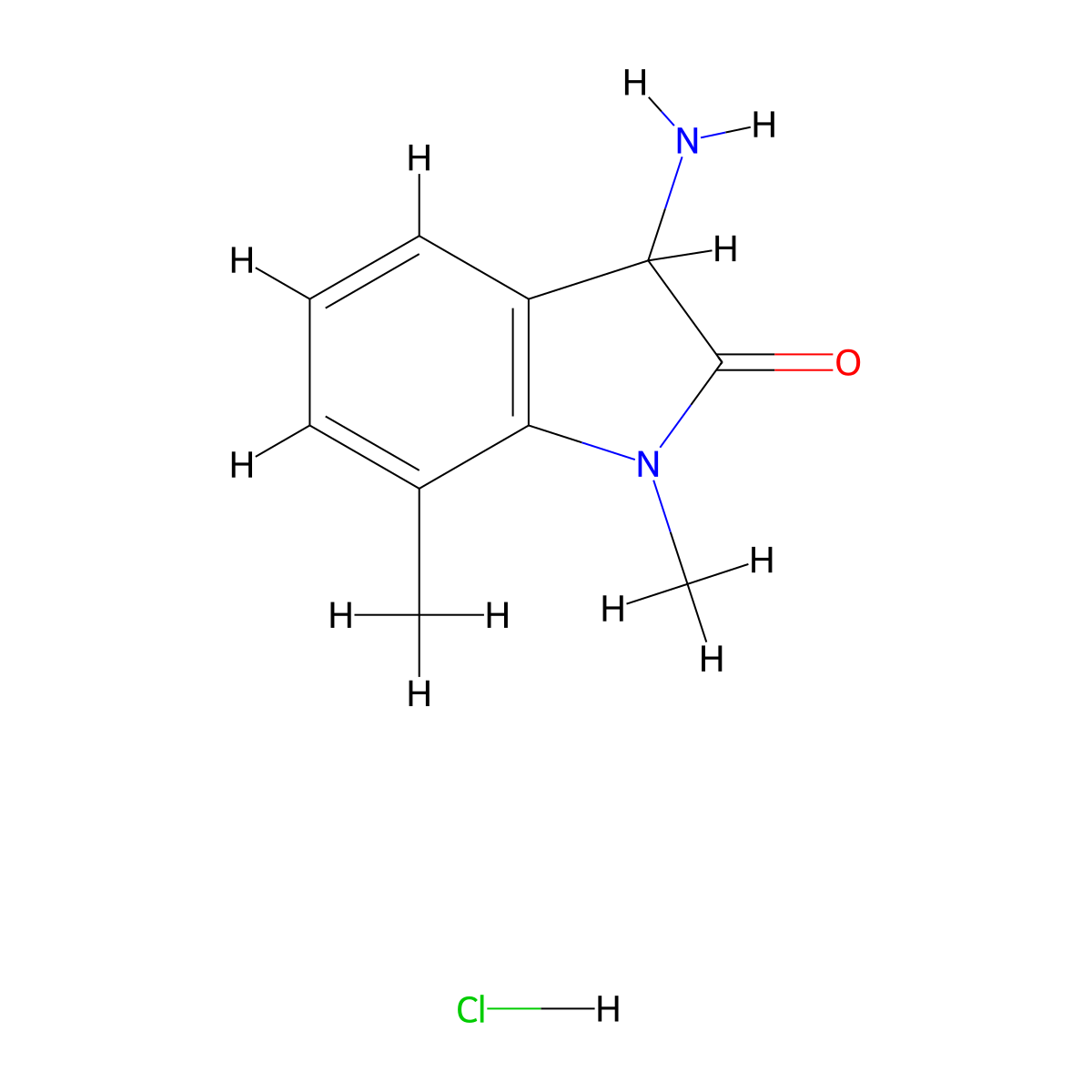 3-Amino-1,7-dimethyl-1,3-dihydro-2H-indol-2-one hydrochloride molecular structure, CAS 1332528-33-2