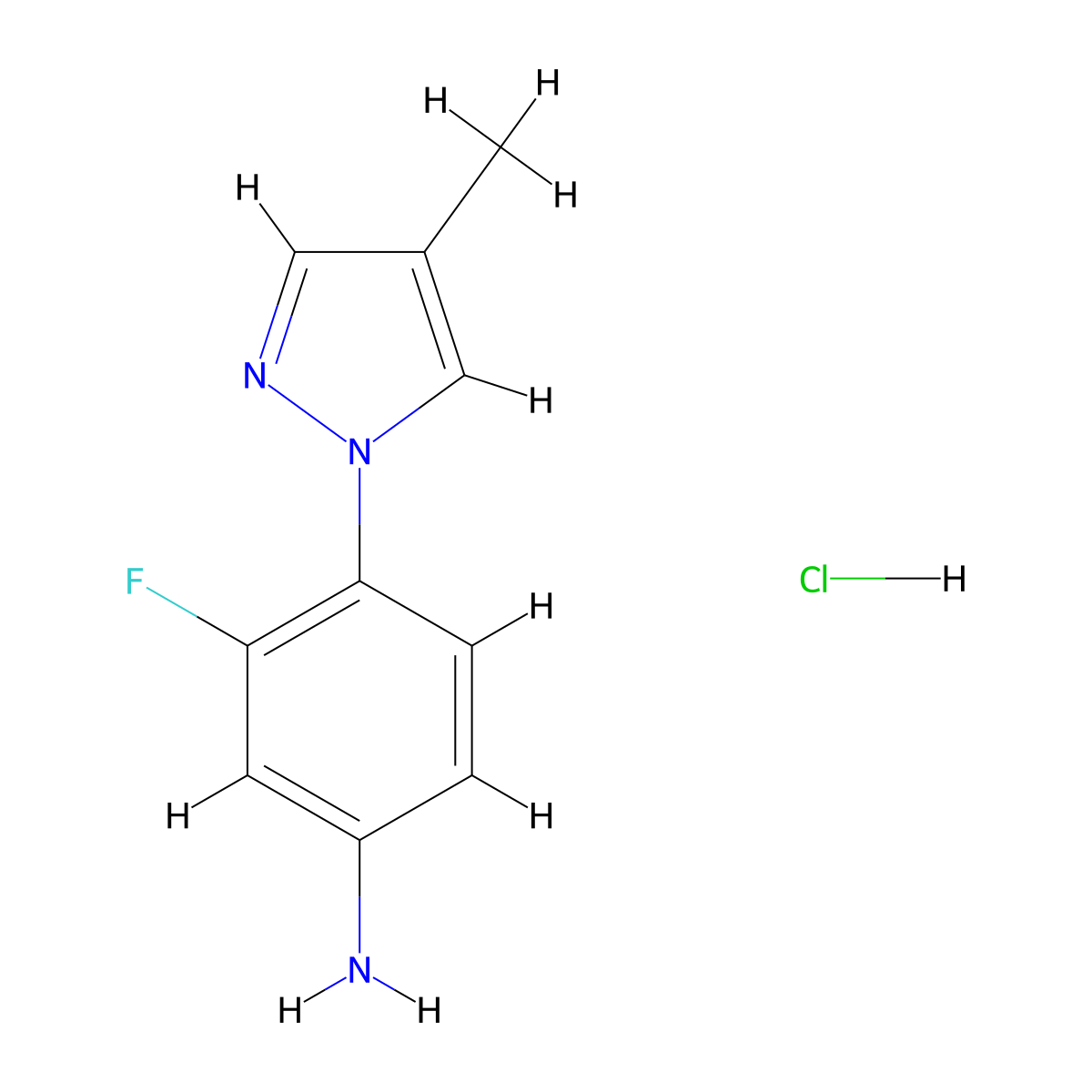 3-Fluoro-4-(4-methyl-1H-pyrazol-1-yl)aniline hydrochloride molecular structure, CAS 1332528-59-2