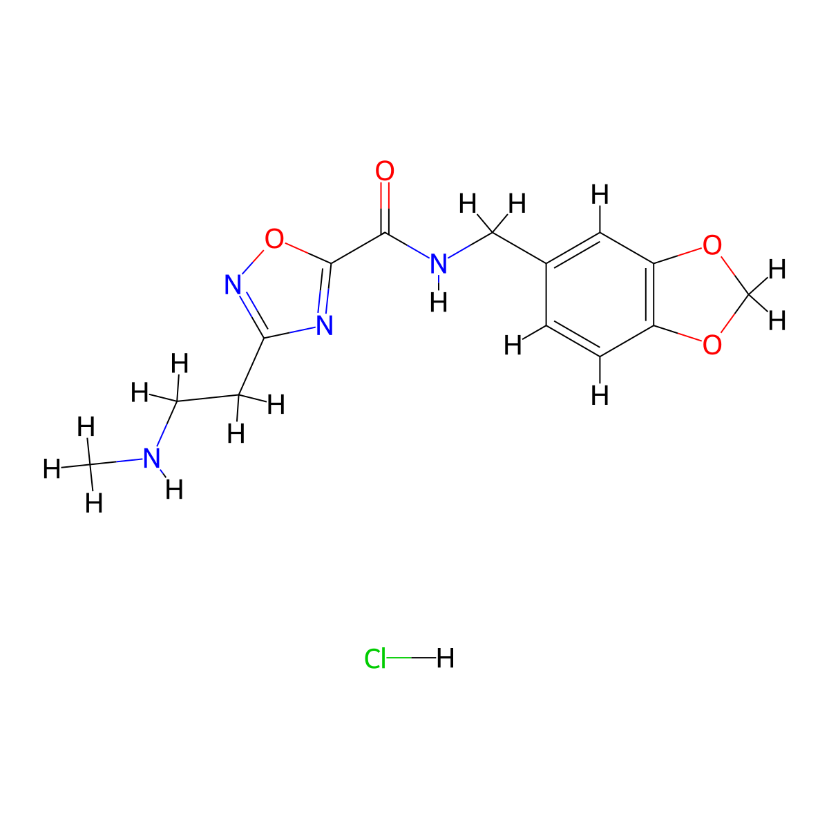 N-(1,3-benzodioxol-5-ylmethyl)-3-[2-(methylamino)ethyl]-1,2,4-oxadiazole-5-carboxamide hydrochloride molecular structure, CAS 1332528-82-1