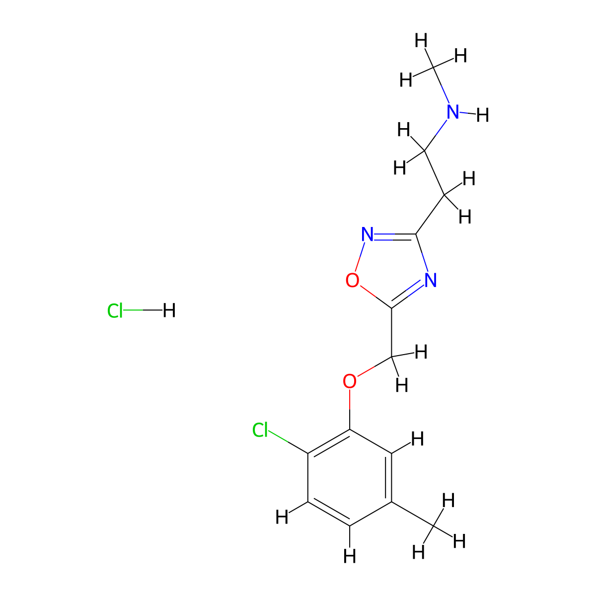 (2-{5-[(2-Chloro-5-methylphenoxy)methyl]-1,2,4-oxadiazol-3-yl}ethyl)methylamine hydrochloride molecular structure, CAS 1332528-84-3