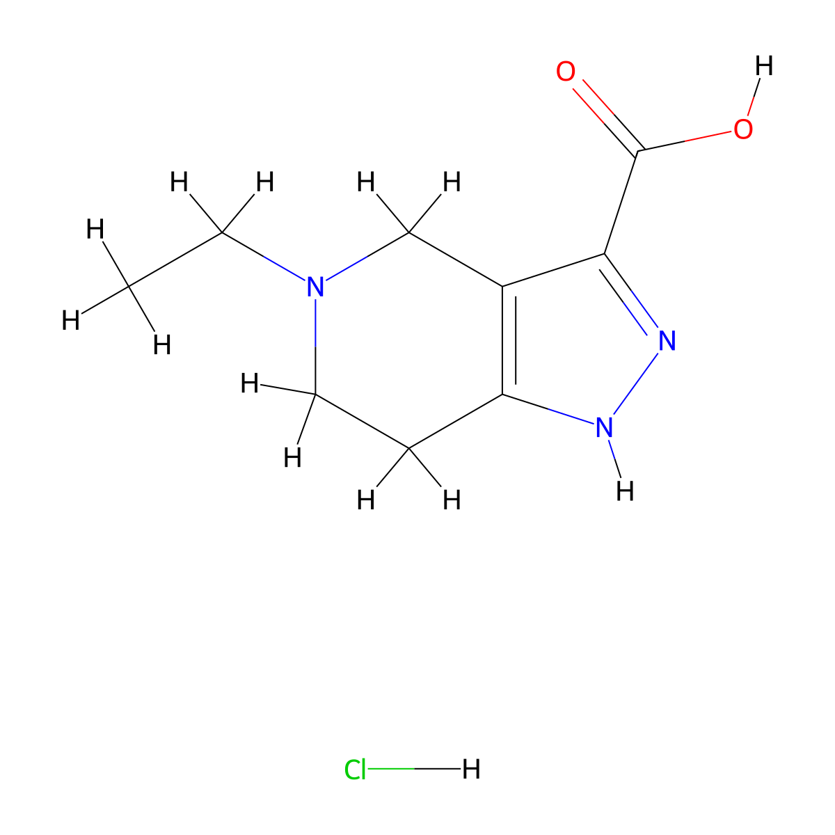 5-ethyl-4,5,6,7-tetrahydro-2H-pyrazolo[4,3-c]pyridine-3-carboxylic acid hydrochloride molecular structure, CAS 1332528-99-0