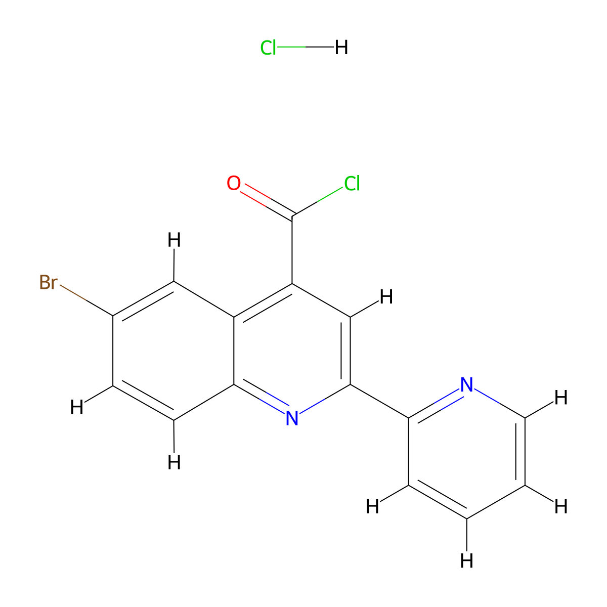 6-Bromo-2-(pyridin-2-yl)quinoline-4-carbonyl chloride hydrochloride molecular structure, CAS 1332529-07-3