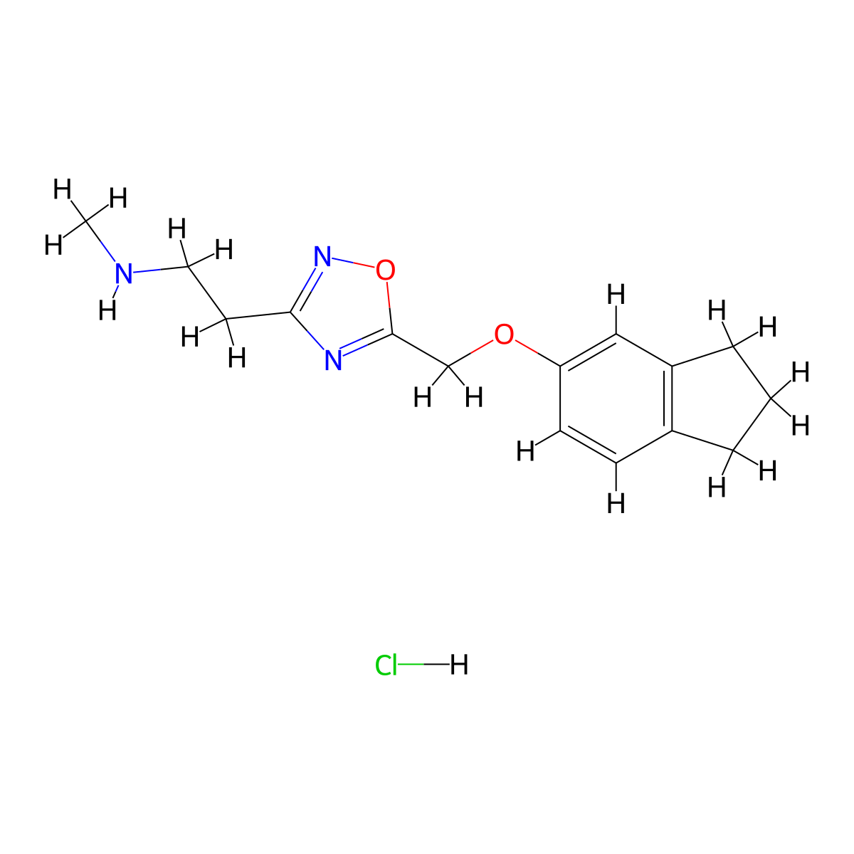 (2-{5-[(2,3-dihydro-1H-inden-5-yloxy)methyl]-1,2,4-oxadiazol-3-yl}ethyl)methylamine hydrochloride molecular structure, CAS 1332529-20-0