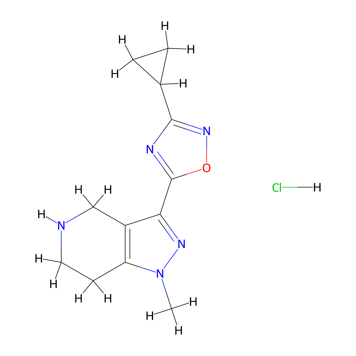 3-(3-cyclopropyl-1,2,4-oxadiazol-5-yl)-1-methyl-4,5,6,7-tetrahydro-1H-pyrazolo[4,3-c]pyridine hydrochloride molecular structure, CAS 1332529-27-7