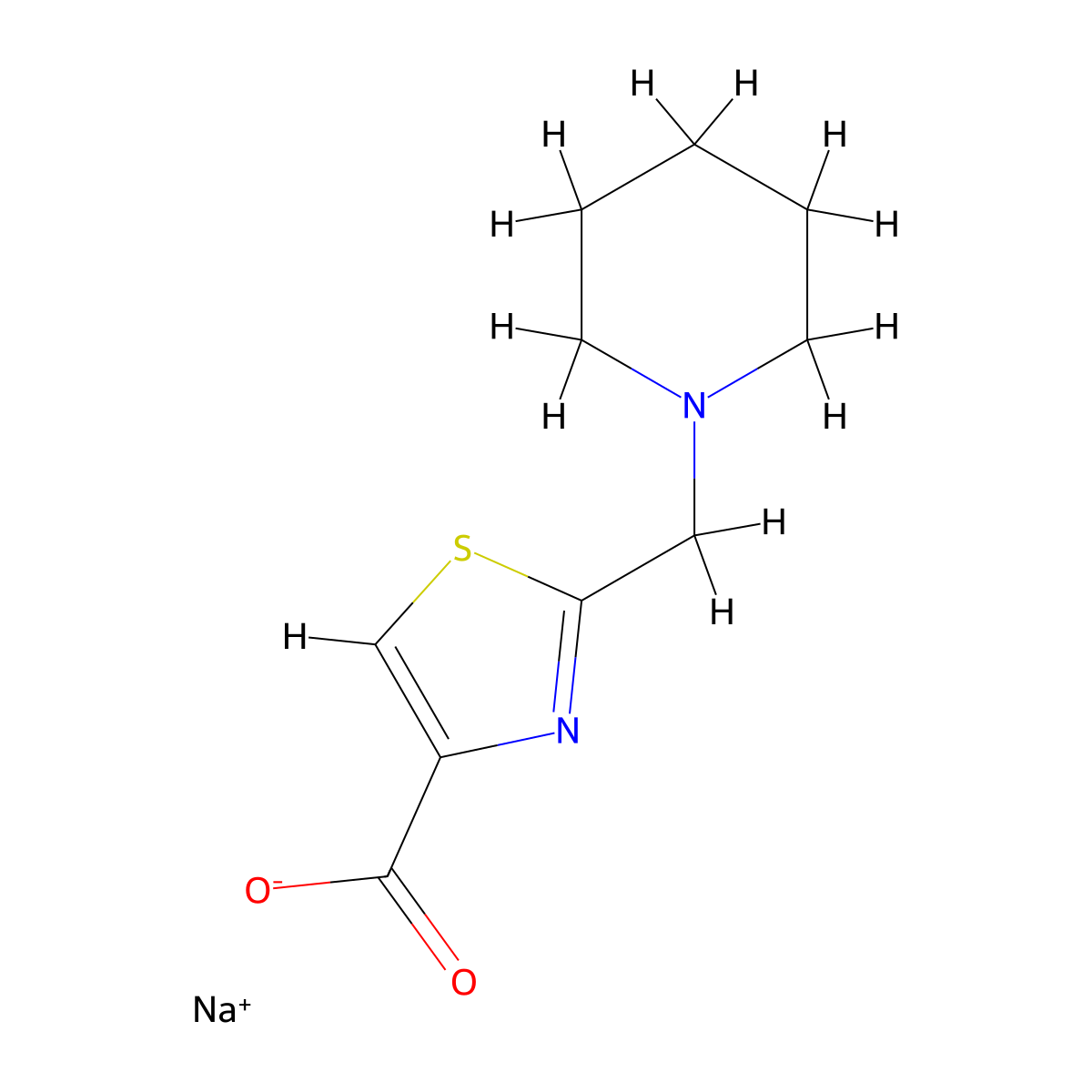 Sodium 2-(piperidin-1-ylmethyl)-1,3-thiazole-4-carboxylate molecular structure, CAS 1332529-28-8