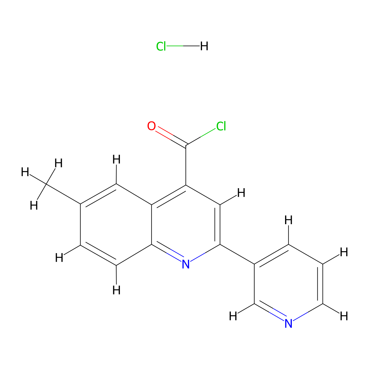 6-Methyl-2-(pyridin-3-yl)quinoline-4-carbonyl chloride hydrochloride molecular structure, CAS 1332529-35-7