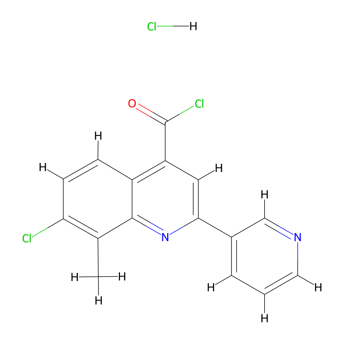 7-Chloro-8-methyl-2-(pyridin-3-yl)quinoline-4-carbonyl chloride hydrochloride molecular structure, CAS 1332529-38-0