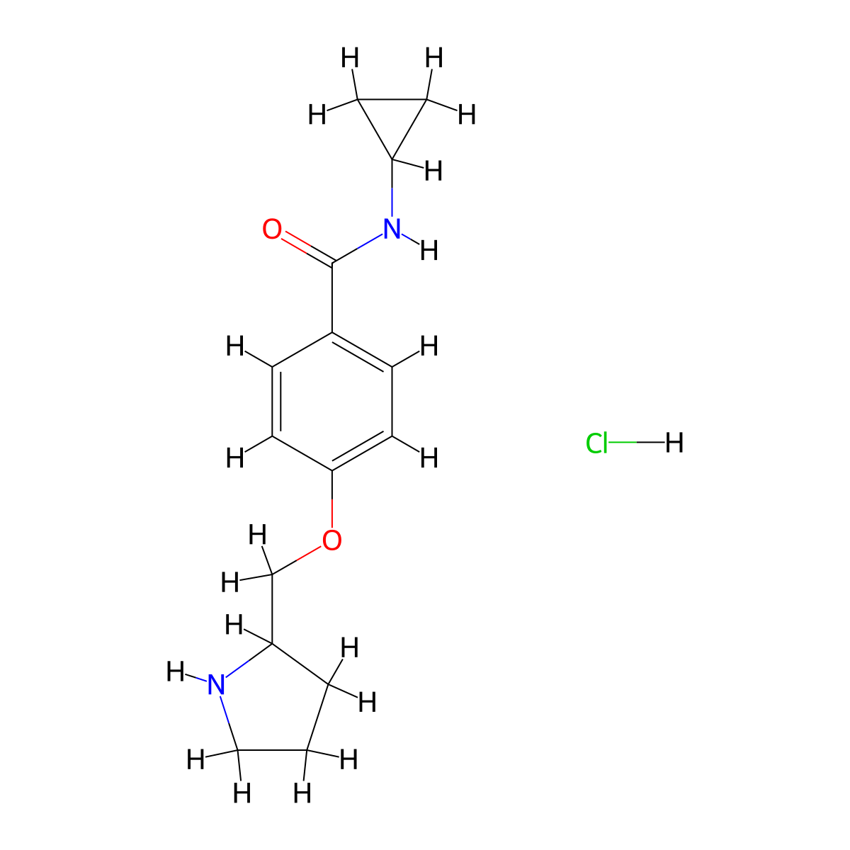 N-cyclopropyl-4-(pyrrolidin-2-ylmethoxy)benzamide hydrochloride molecular structure, CAS 1332529-64-2