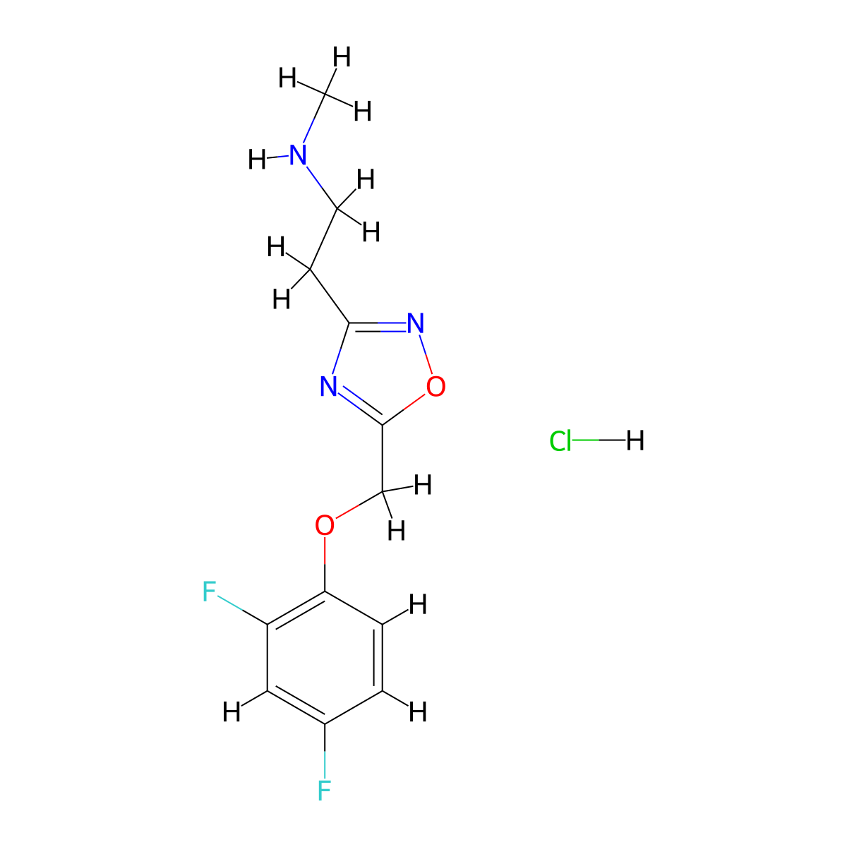 (2-{5-[(2,4-Difluorophenoxy)methyl]-1,2,4-oxadiazol-3-yl}ethyl)methylamine hydrochloride molecular structure, CAS 1332529-66-4