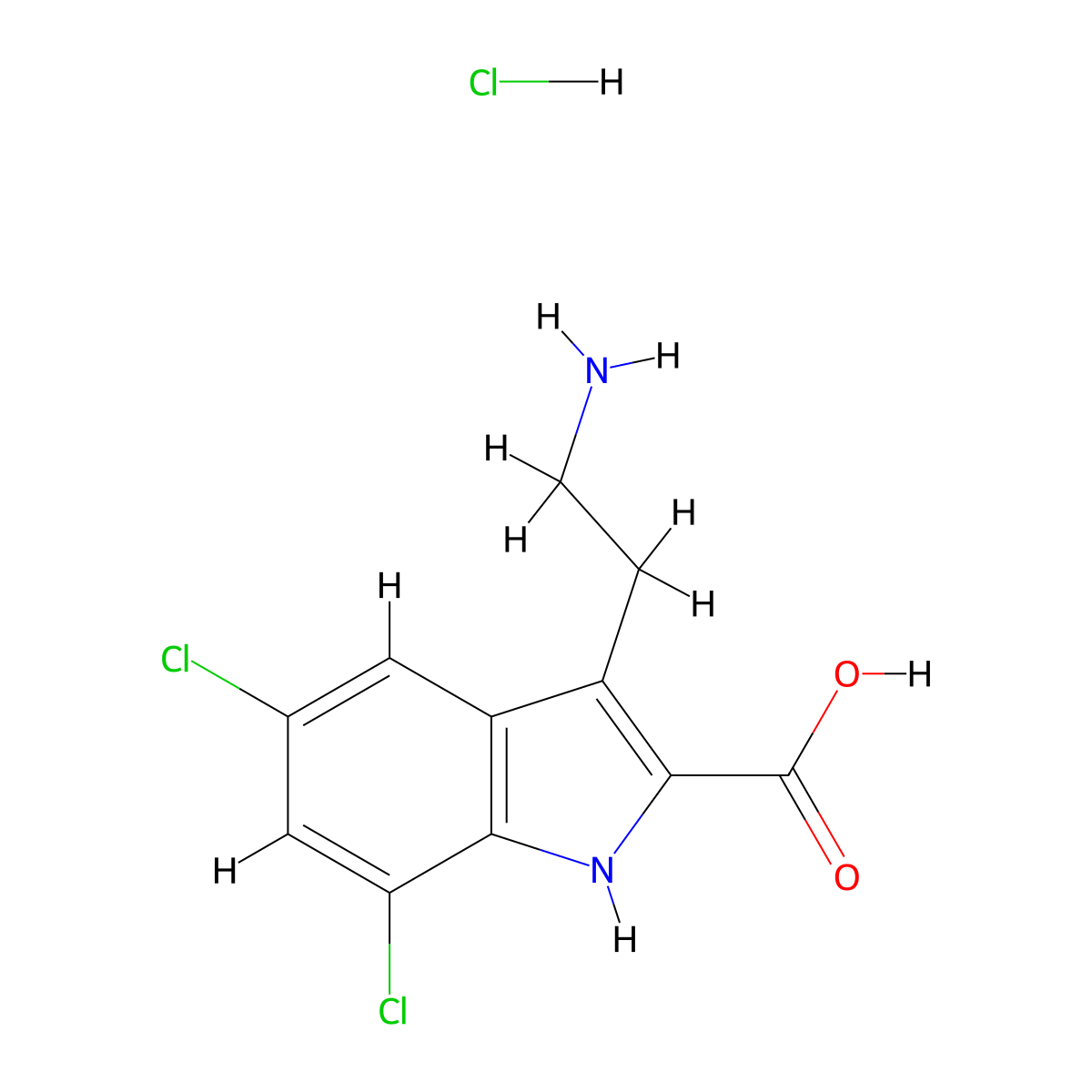 3-(2-aminoethyl)-5,7-dichloro-1H-indole-2-carboxylic acid hydrochloride molecular structure, CAS 1332530-43-4