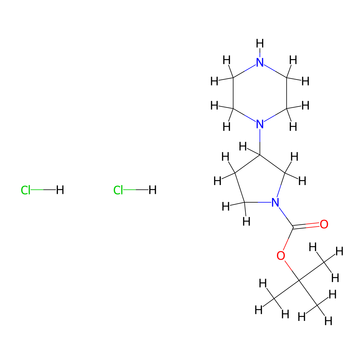tert-Butyl 3-(1-piperazinyl)-1-pyrrolidinecarboxylate dihydrochloride molecular structure, CAS 1332530-47-8