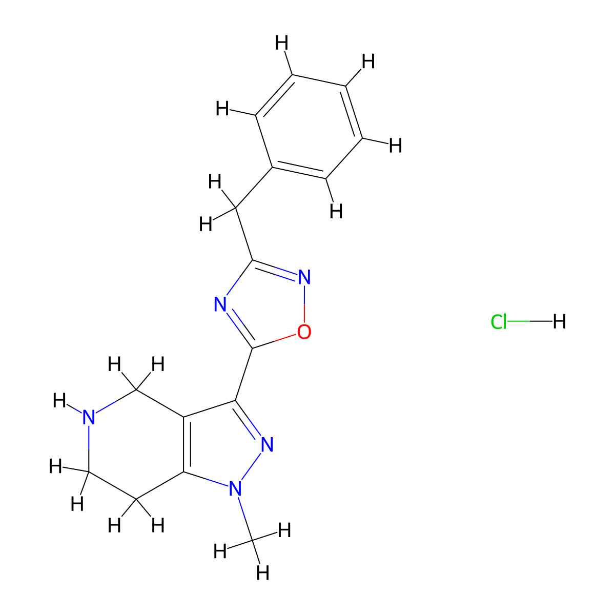 3-(3-benzyl-1,2,4-oxadiazol-5-yl)-1-methyl-4,5,6,7-tetrahydro-1H-pyrazolo[4,3-c]pyridine hydrochloride molecular structure, CAS 1332530-80-9