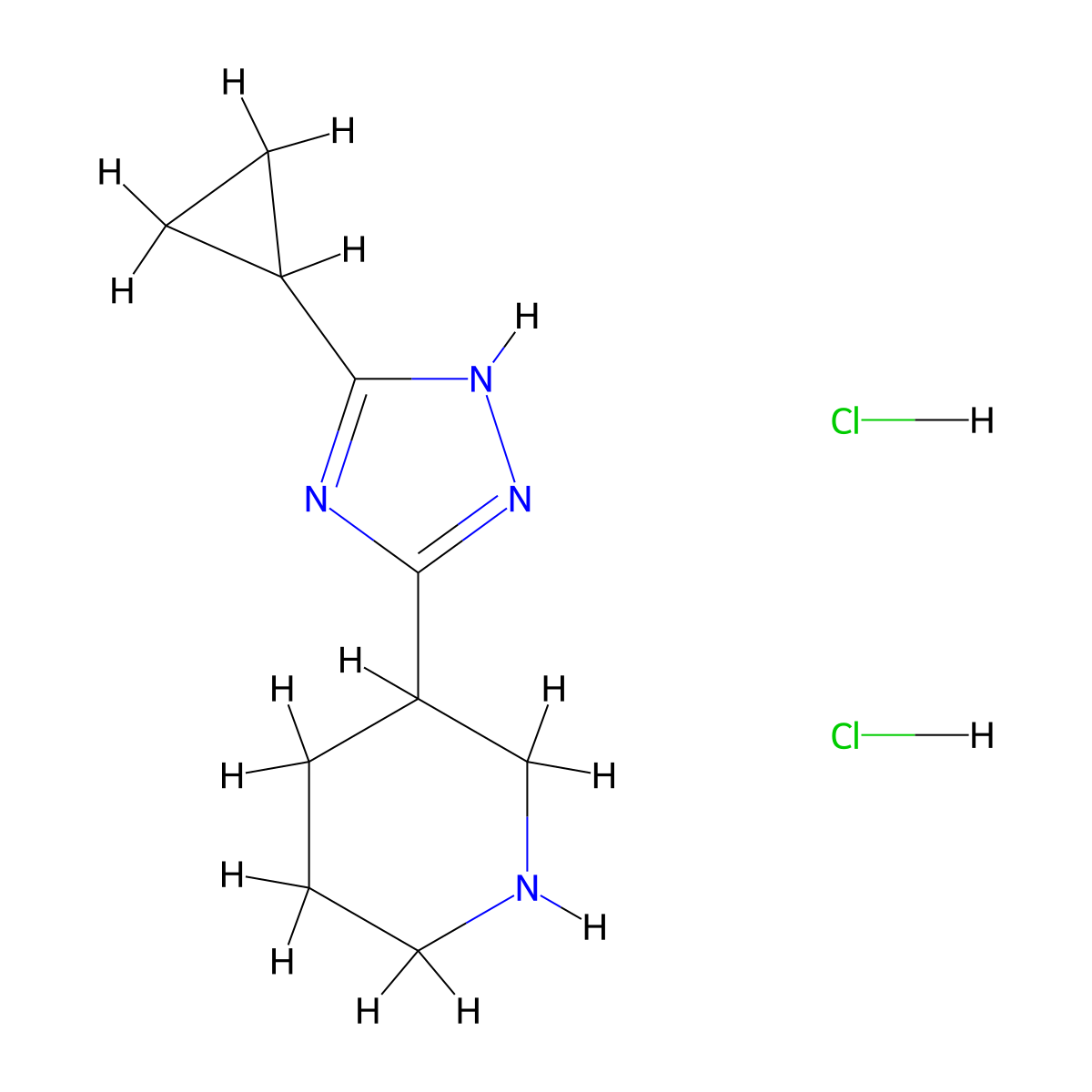 3-(5-cyclopropyl-4H-1,2,4-triazol-3-yl)piperidine dihydrochloride molecular structure, CAS 1332530-88-7