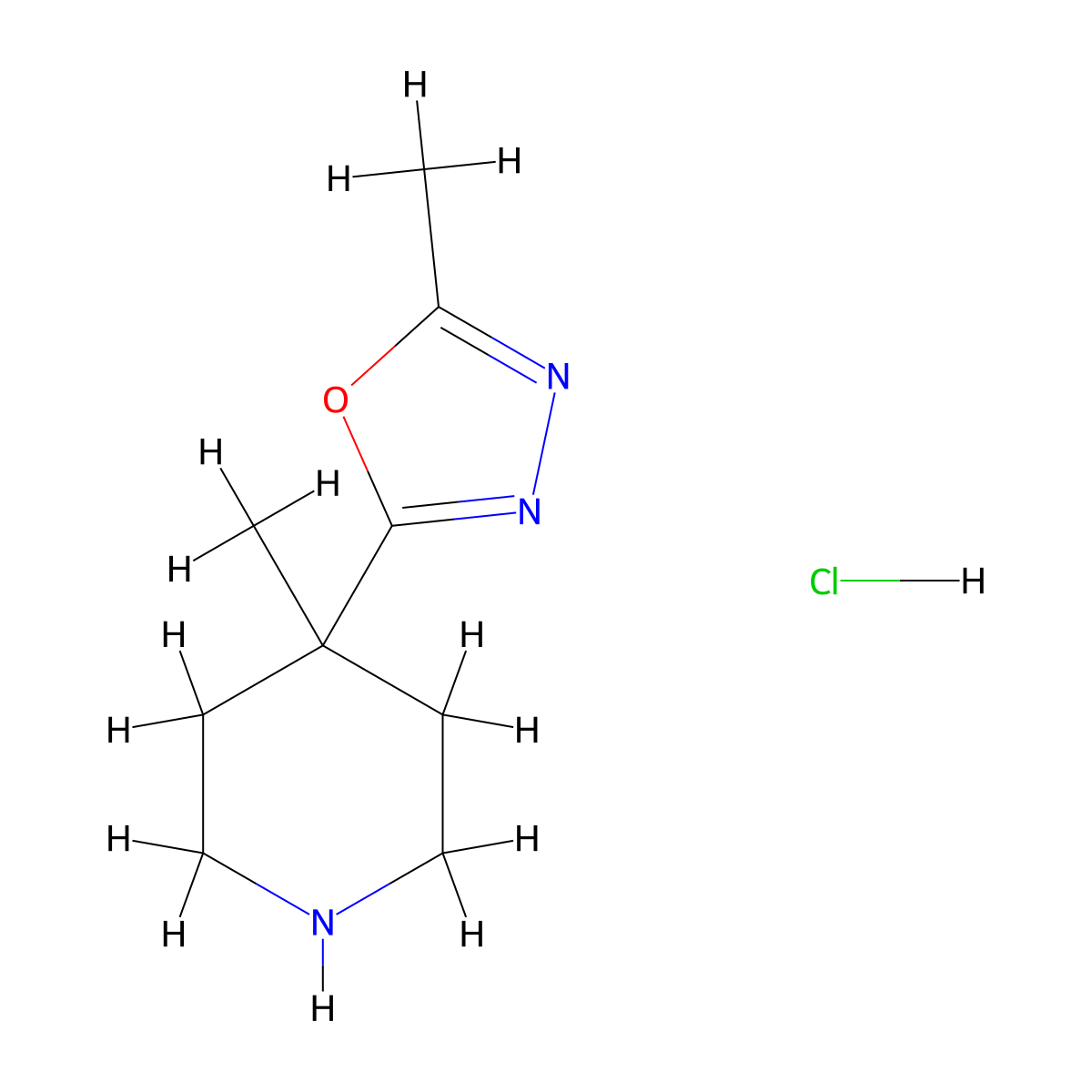 4-Methyl-4-(5-methyl-1,3,4-oxadiazol-2-yl)piperidine hydrochloride molecular structure, CAS 1332530-91-2