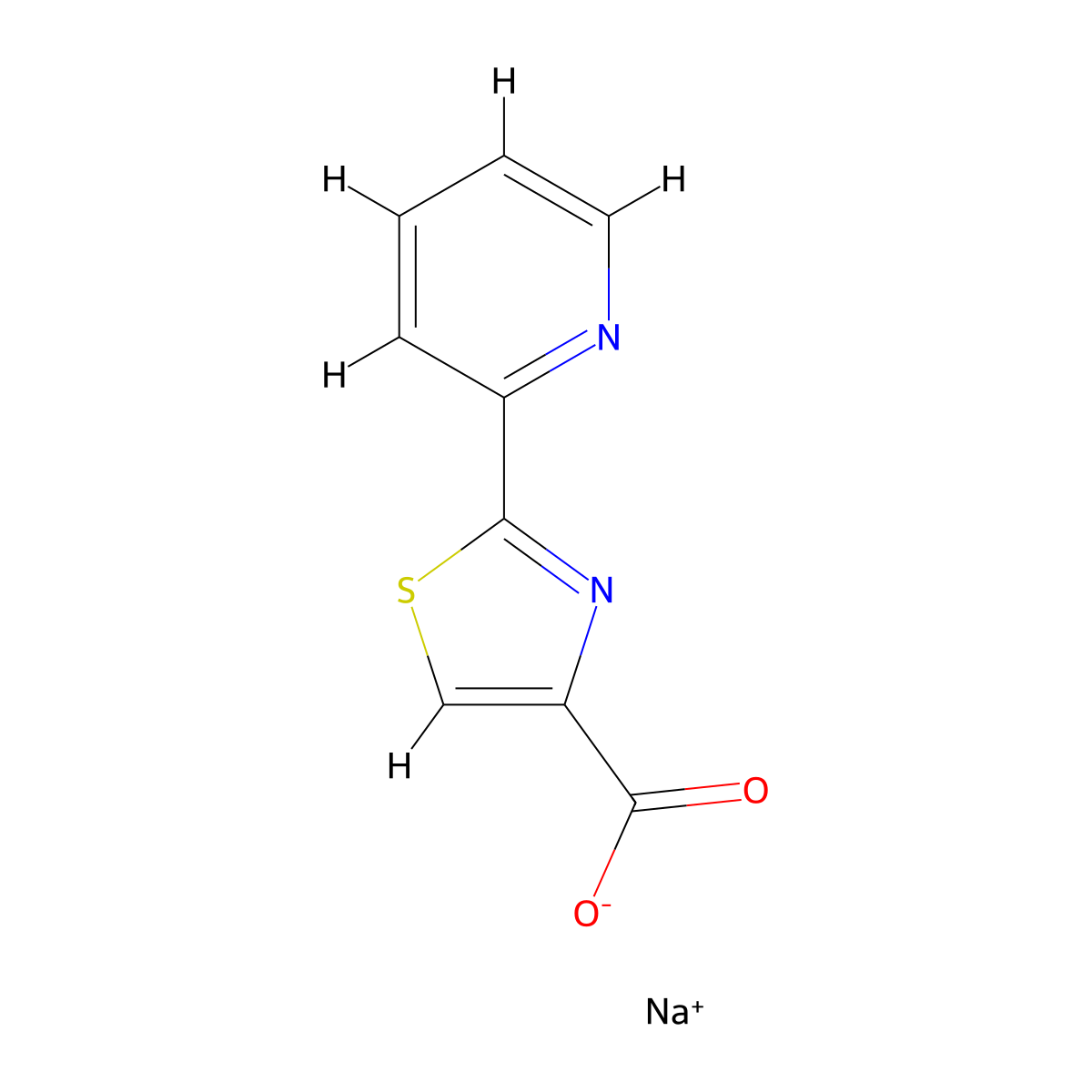 Sodium 2-pyridin-2-yl-1,3-thiazole-4-carboxylate molecular structure, CAS 1332531-02-8