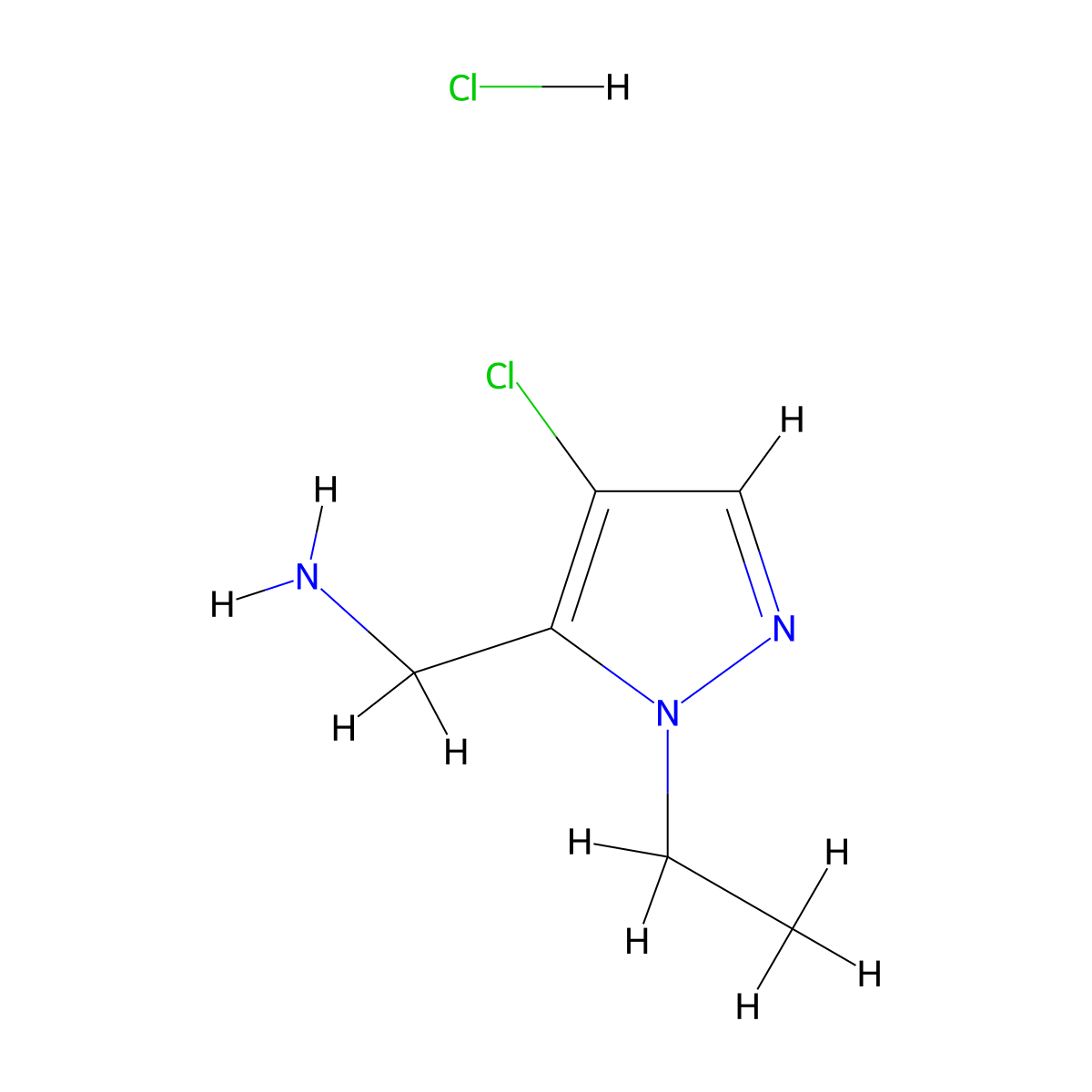 [(4-chloro-1-ethyl-1H-pyrazol-5-yl)methyl]amine hydrochloride molecular structure, CAS 1332531-21-1