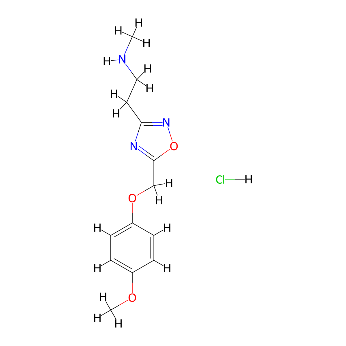 (2-{5-[(4-Methoxyphenoxy)methyl]-1,2,4-oxadiazol-3-yl}ethyl)methylamine hydrochloride molecular structure, CAS 1332531-32-4