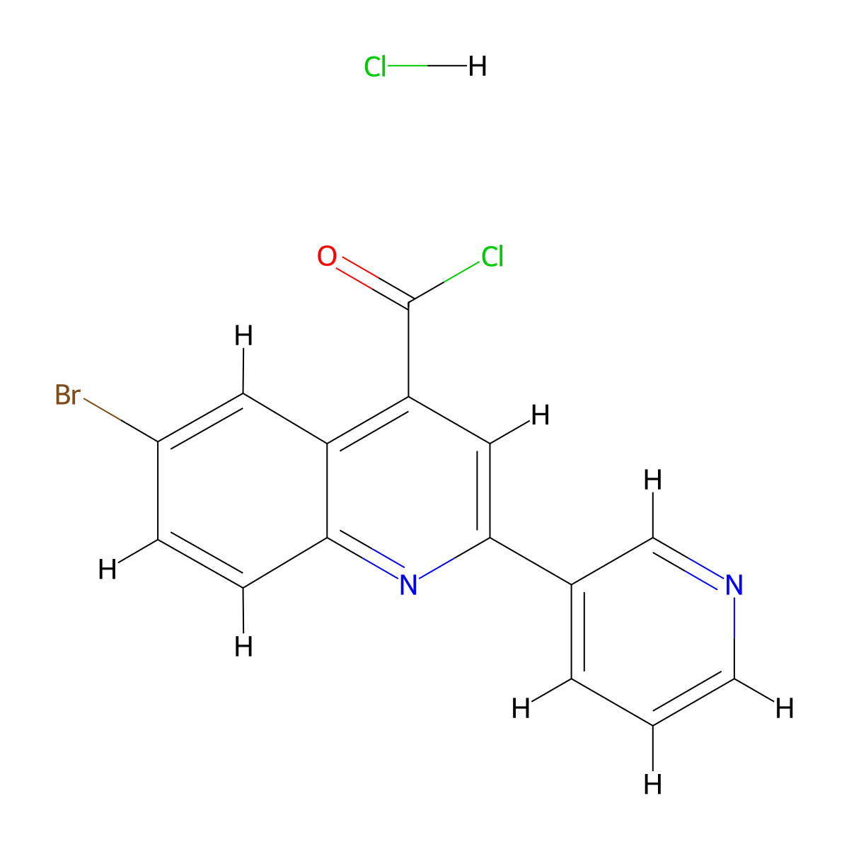 6-Bromo-2-(pyridin-3-yl)quinoline-4-carbonyl chloride hydrochloride molecular structure, CAS 1332531-40-4