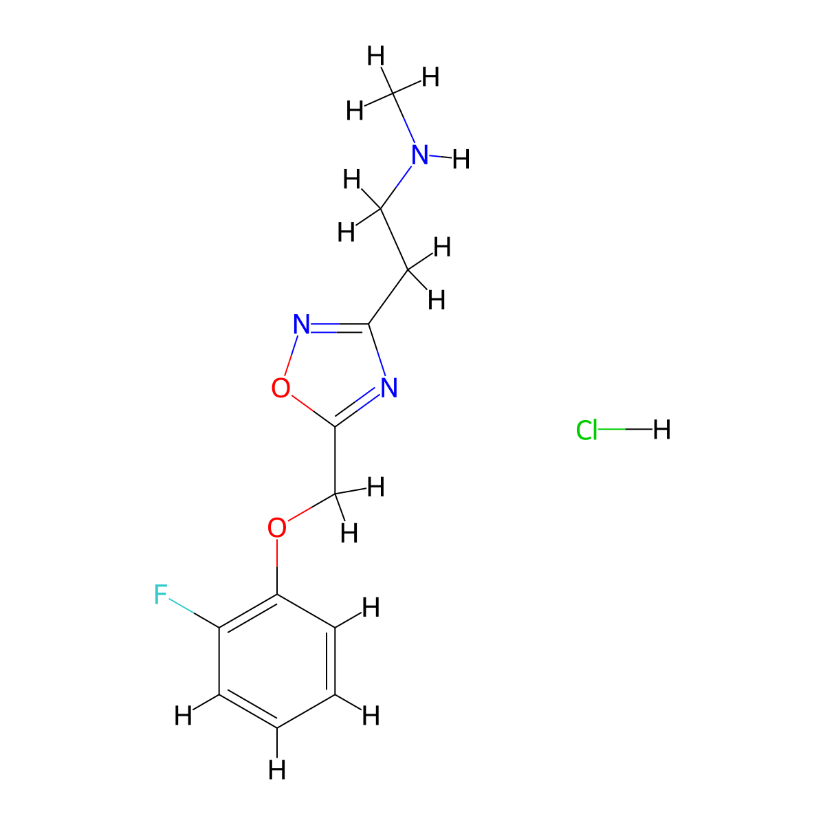 (2-{5-[(2-Fluorophenoxy)methyl]-1,2,4-oxadiazol-3-yl}ethyl)methylamine hydrochloride molecular structure, CAS 1332531-57-3
