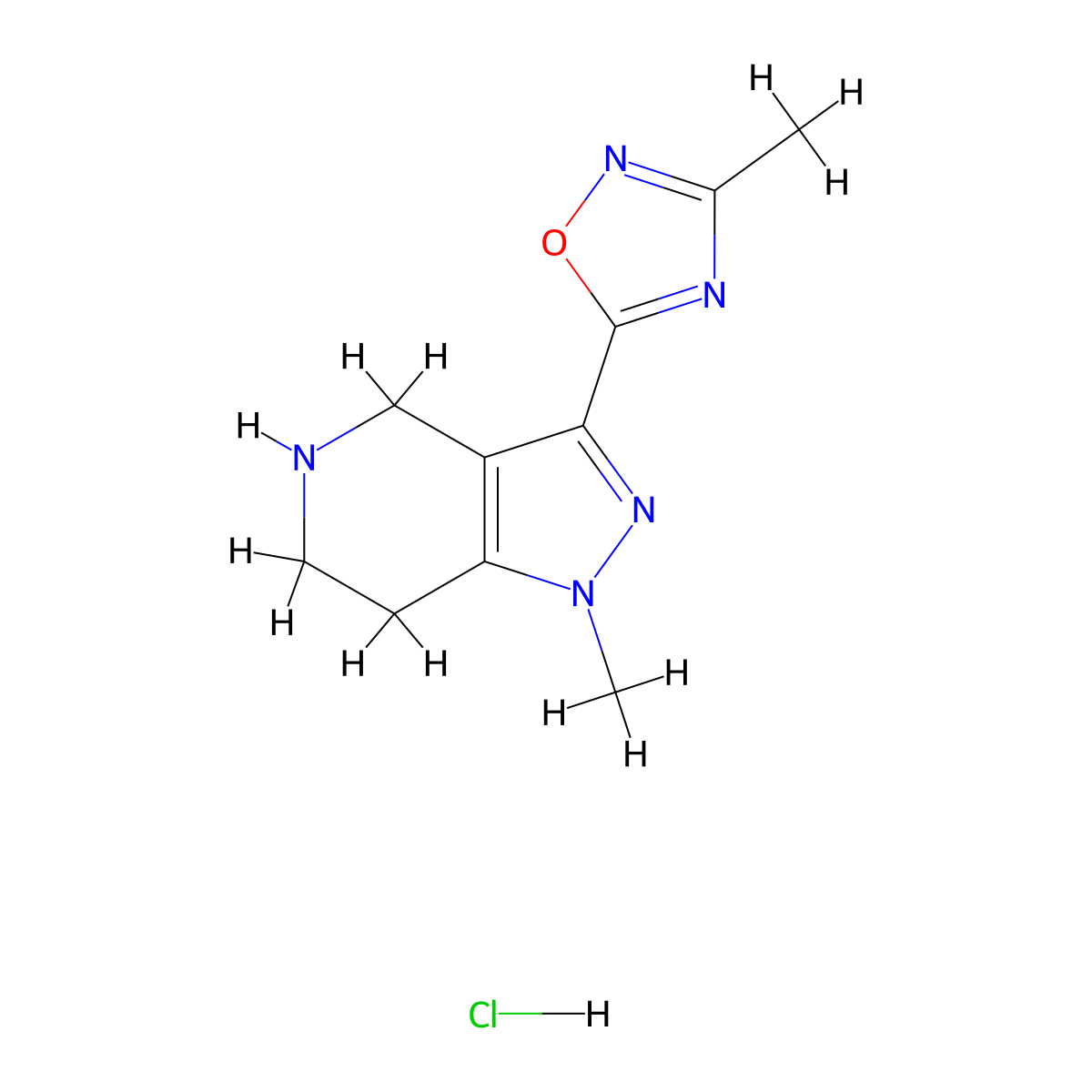 1-Methyl-3-(3-methyl-1,2,4-oxadiazol-5-yl)-4,5,6,7-tetrahydro-1H-pyrazolo[4,3-c]pyridine hydrochloride molecular structure, CAS 1332531-58-4