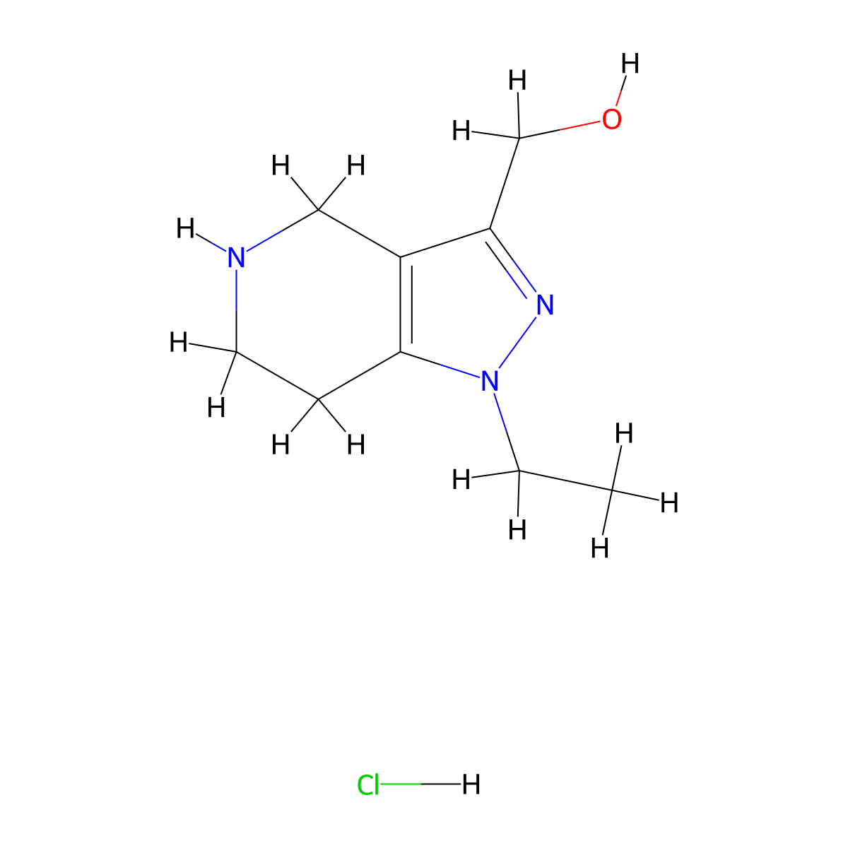 (1-Ethyl-4,5,6,7-tetrahydro-1H-pyrazolo[4,3-c]pyridin-3-yl)methanol hydrochloride molecular structure, CAS 1332531-59-5