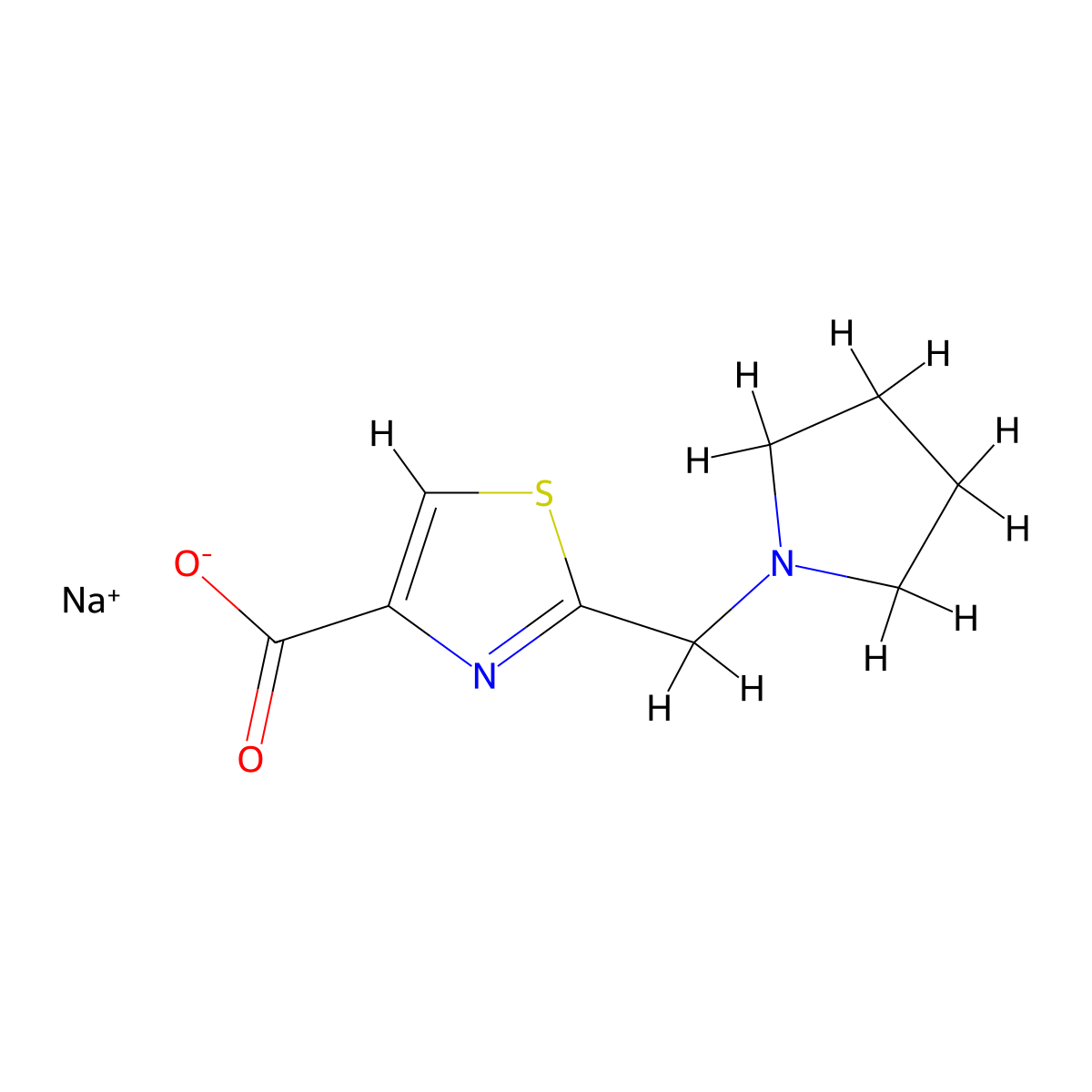 Sodium 2-(pyrrolidin-1-ylmethyl)-1,3-thiazole-4-carboxylate molecular structure, CAS 1332531-62-0