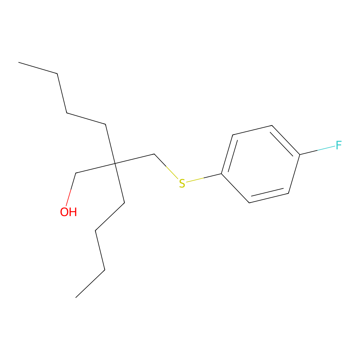 2-Butyl-2-(((4-fluorophenyl)thio)methyl)hexan-1-ol molecular structure, CAS 1332599-96-8