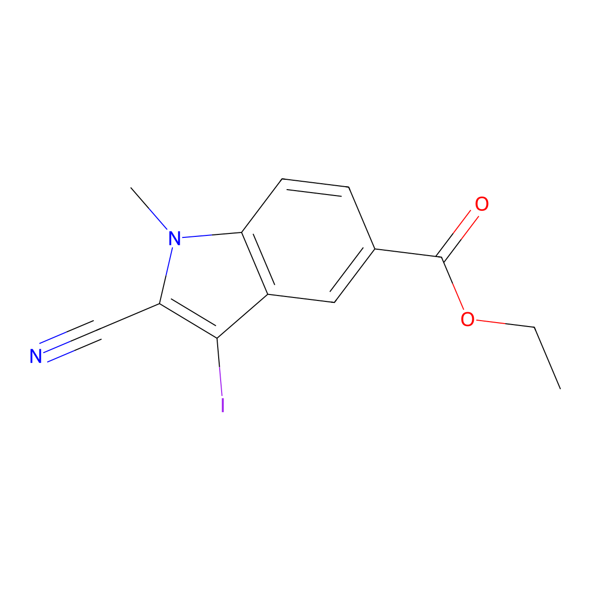 Ethyl 2-cyano-3-iodo-1-methyl-1H-indole-5-carboxylate molecular structure, CAS 1332606-99-1