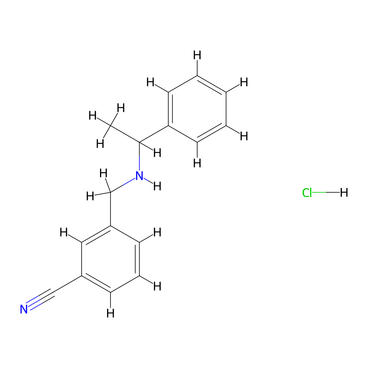3-(((1-Phenylethyl)amino)methyl)benzonitrile hydrochloride molecular structure, CAS 1332609-10-5