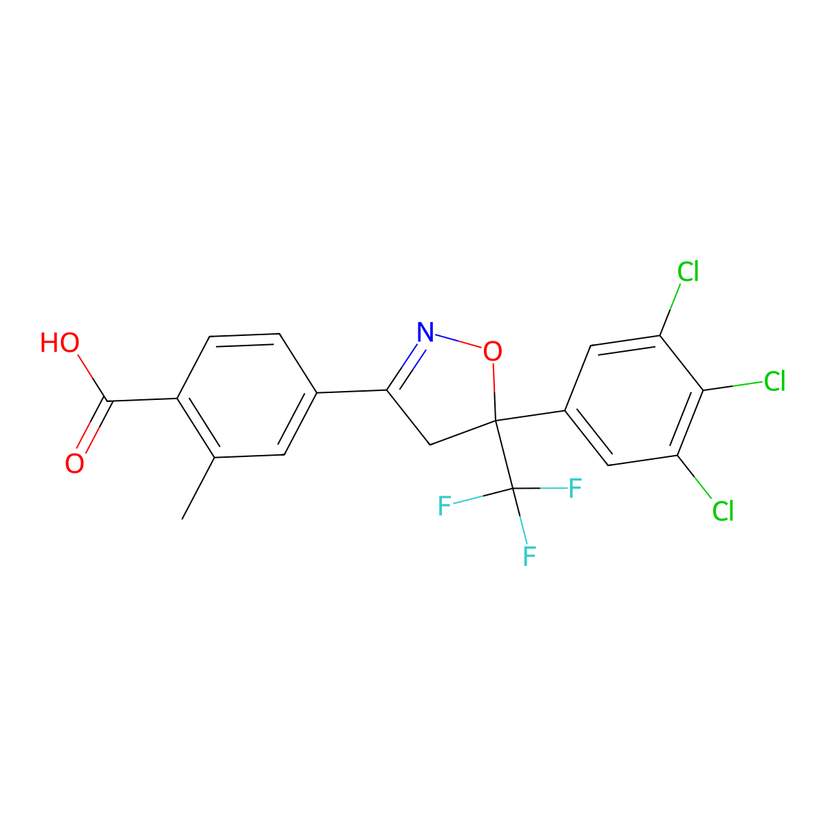 2-Methyl-4-(5-(3,4,5-trichlorophenyl)-5-(trifluoromethyl)-4,5-dihydroisoxazol-3-yl)benzoic acid molecular structure, CAS 1332697-27-4