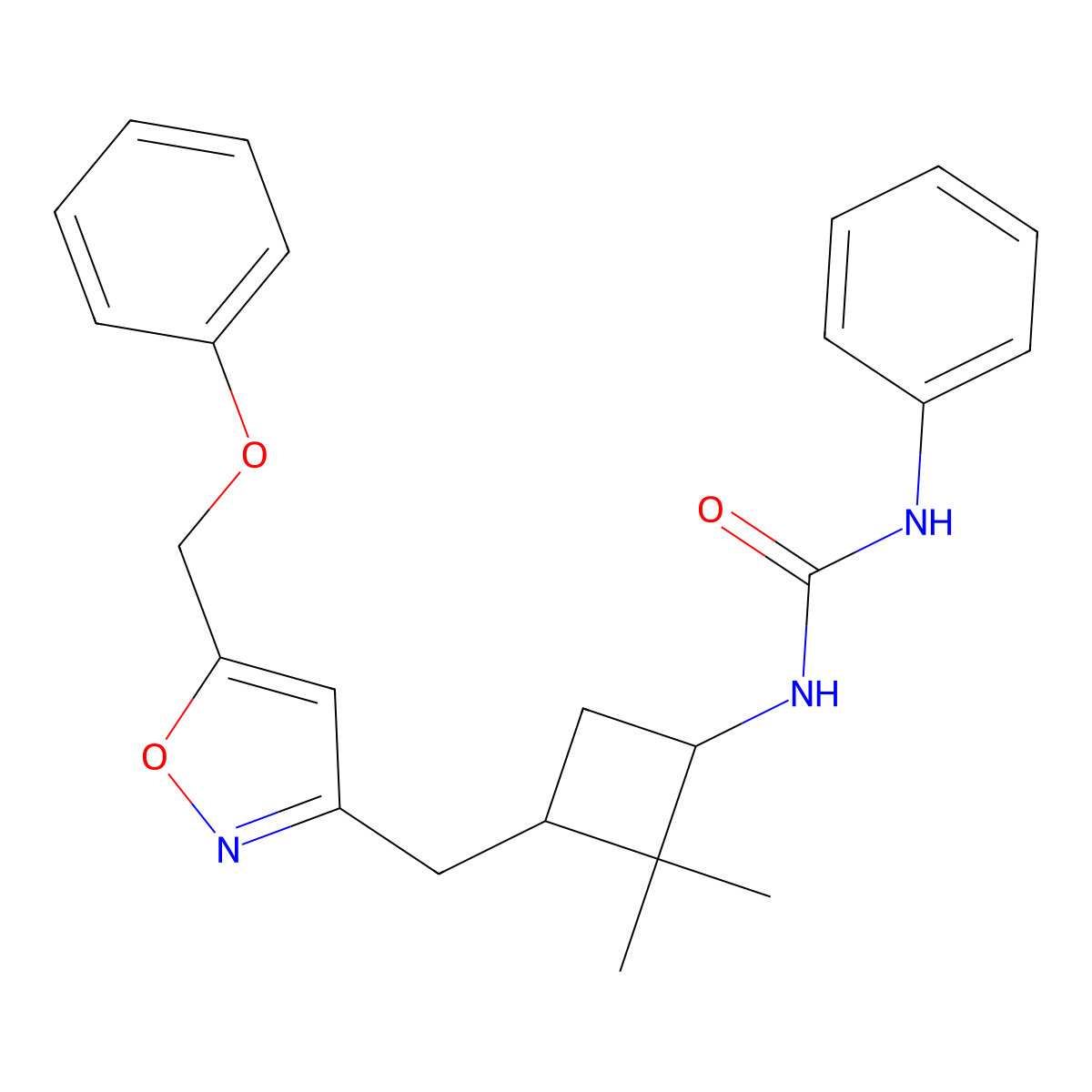 1-((1S,3S)-2,2-Dimethyl-3-((5-(phenoxymethyl)isoxazol-3-yl)methyl)cyclobutyl)-3-phenylurea molecular structure, CAS 1332752-44-9
