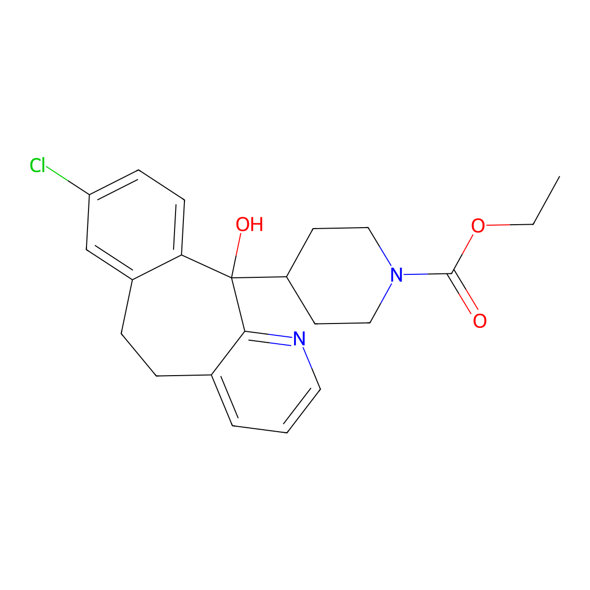 Ethyl 4-(8-chloro-6,11-dihydro-11-hydroxy-5H-benzo(5,6)cyclohepta(1,2-b)pyridin-11-yl)-1-piperidinecarboxylate molecular structure, CAS 133284-74-9