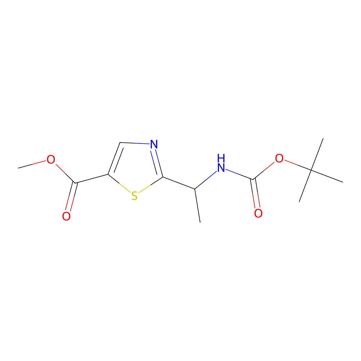 Methyl 2-(1-((tert-butoxycarbonyl)amino)ethyl)thiazole-5-carboxylate molecular structure, CAS 1332873-10-5