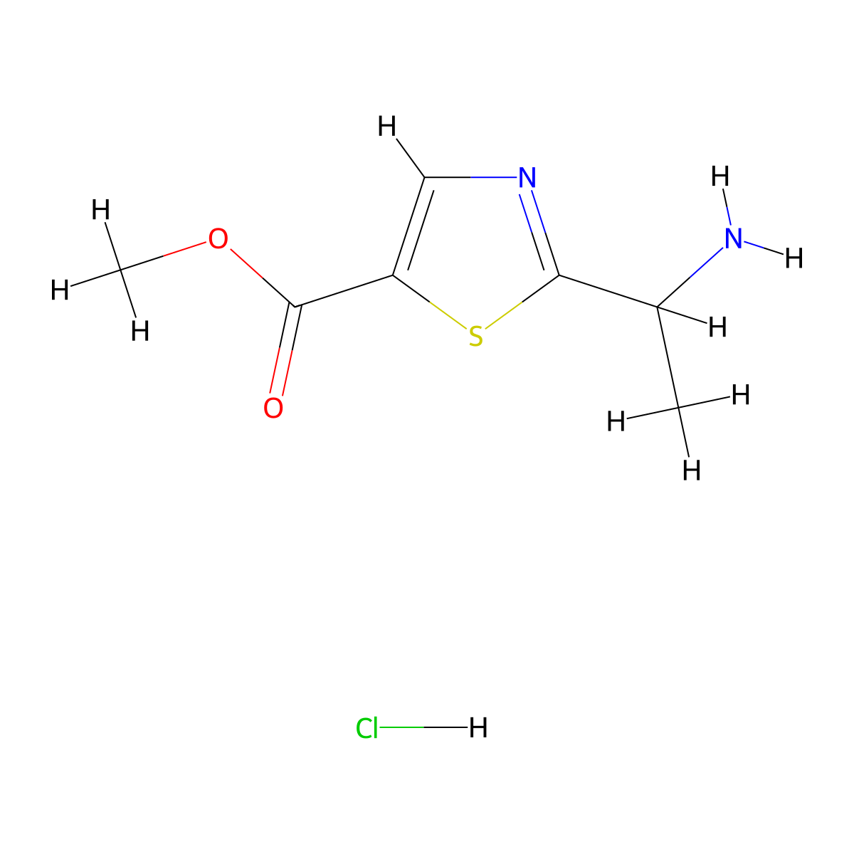 Methyl 2-(1-aminoethyl)-1,3-thiazole-5-carboxylate hydrochloride molecular structure, CAS 1332873-11-6