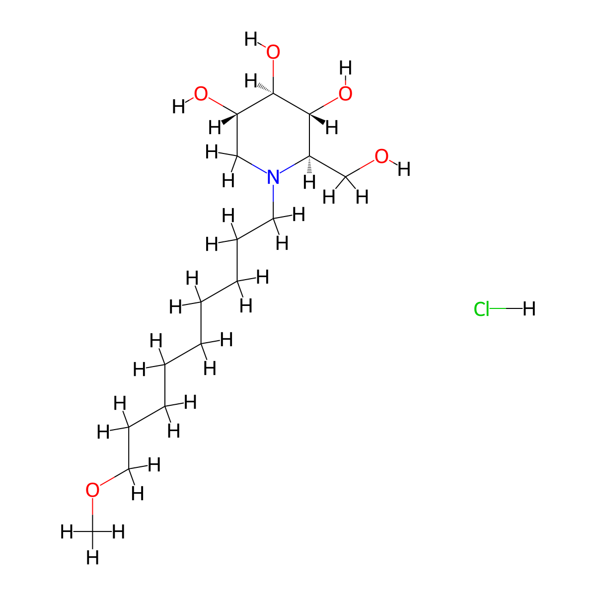 N-9-Methoxynonyldeoxynojirimycin hydrochloride molecular structure, CAS 1333144-07-2
