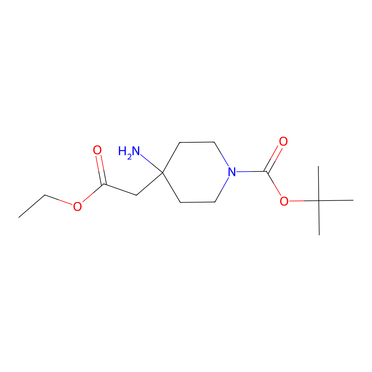 Tert-butyl 4-amino-4-(2-ethoxy-2-oxoethyl)piperidine-1-carboxylate molecular structure, CAS 1333222-34-6
