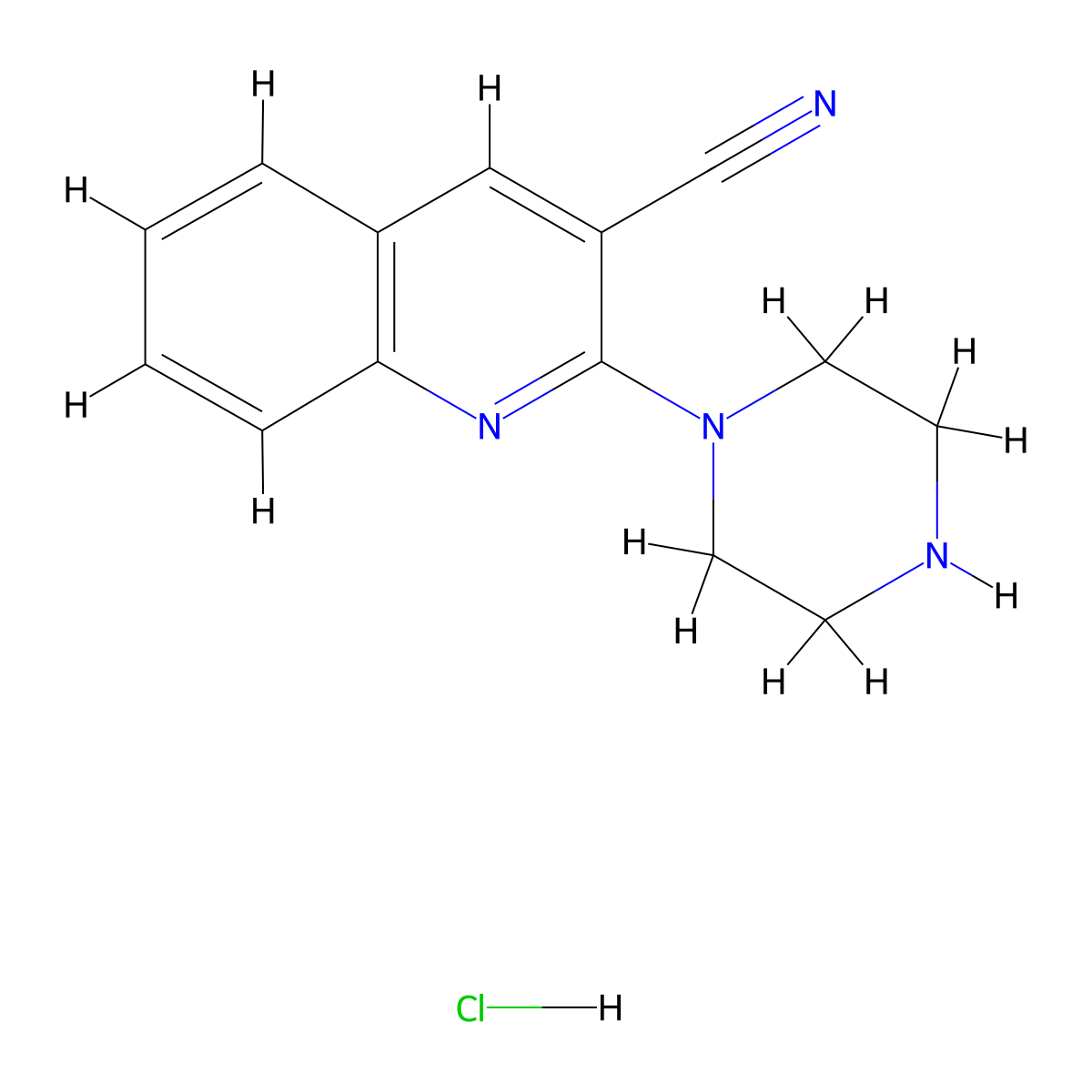 2-(Piperazin-1-yl)quinolin-3-carbonitrile Hydrochloride molecular structure, CAS 1333258-10-8