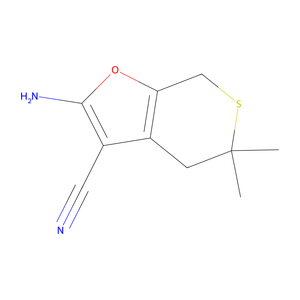 2-Amino-5,5-dimethyl-4,7-dihydro-5H-thiopyrano[3,4-b]furan-3-carbonitrile molecular structure, CAS 133329-35-8