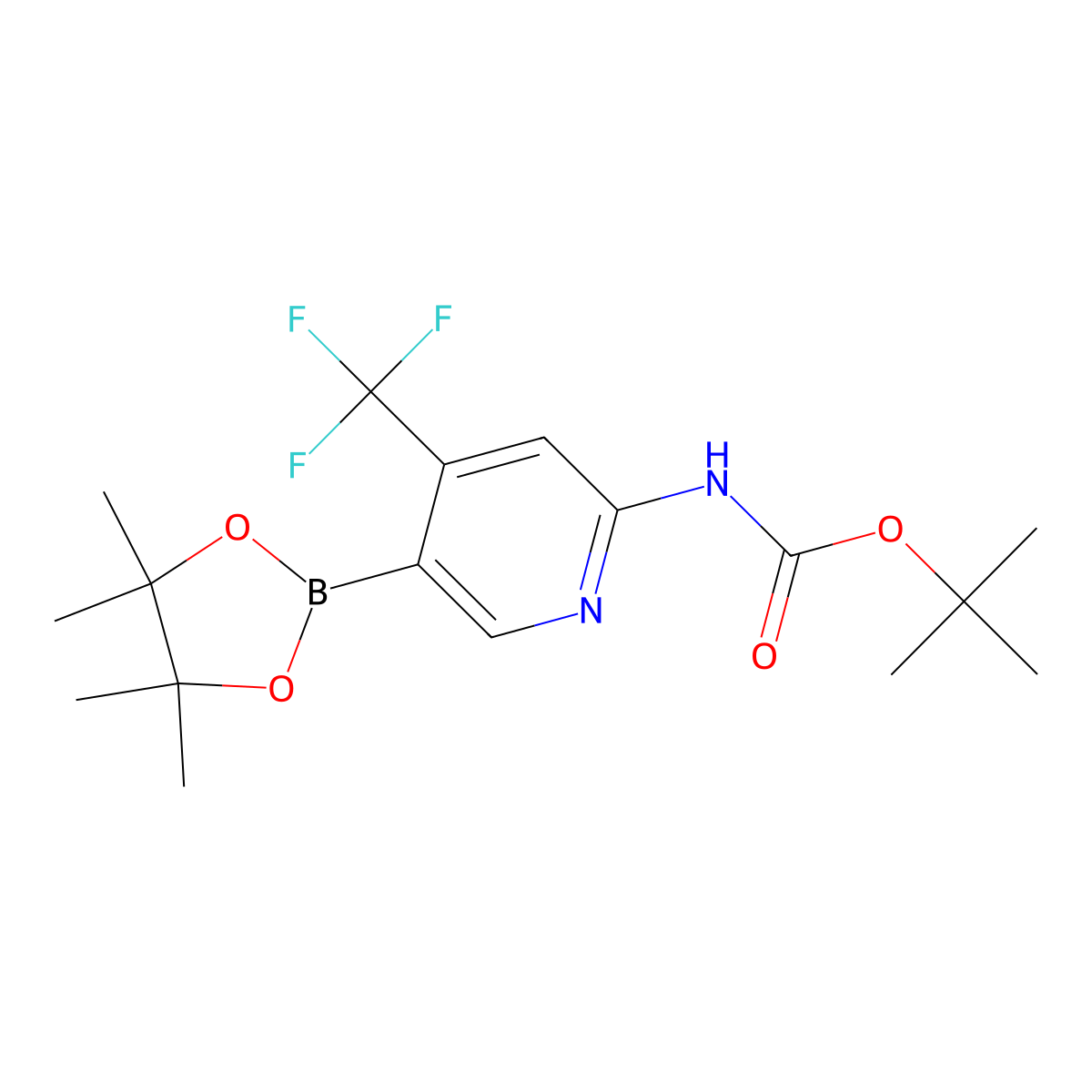 tert-Butyl (5-(4,4,5,5-tetramethyl-1,3,2-dioxaborolan-2-yl)-4-(trifluoromethyl)pyridin-2-yl)carbamate molecular structure, CAS 1333319-46-2
