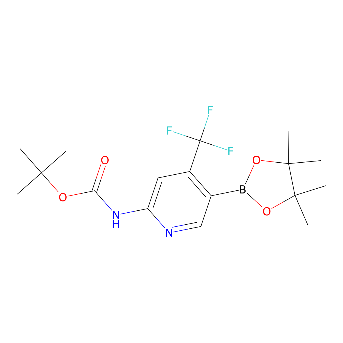 tert-Butyl (5-(4,4,5,5-tetramethyl-1,3,2-dioxaborolan-2-yl)-4-(trifluoromethyl)pyridin-2-yl)carbamate molecular structure, CAS 1333319-46-2