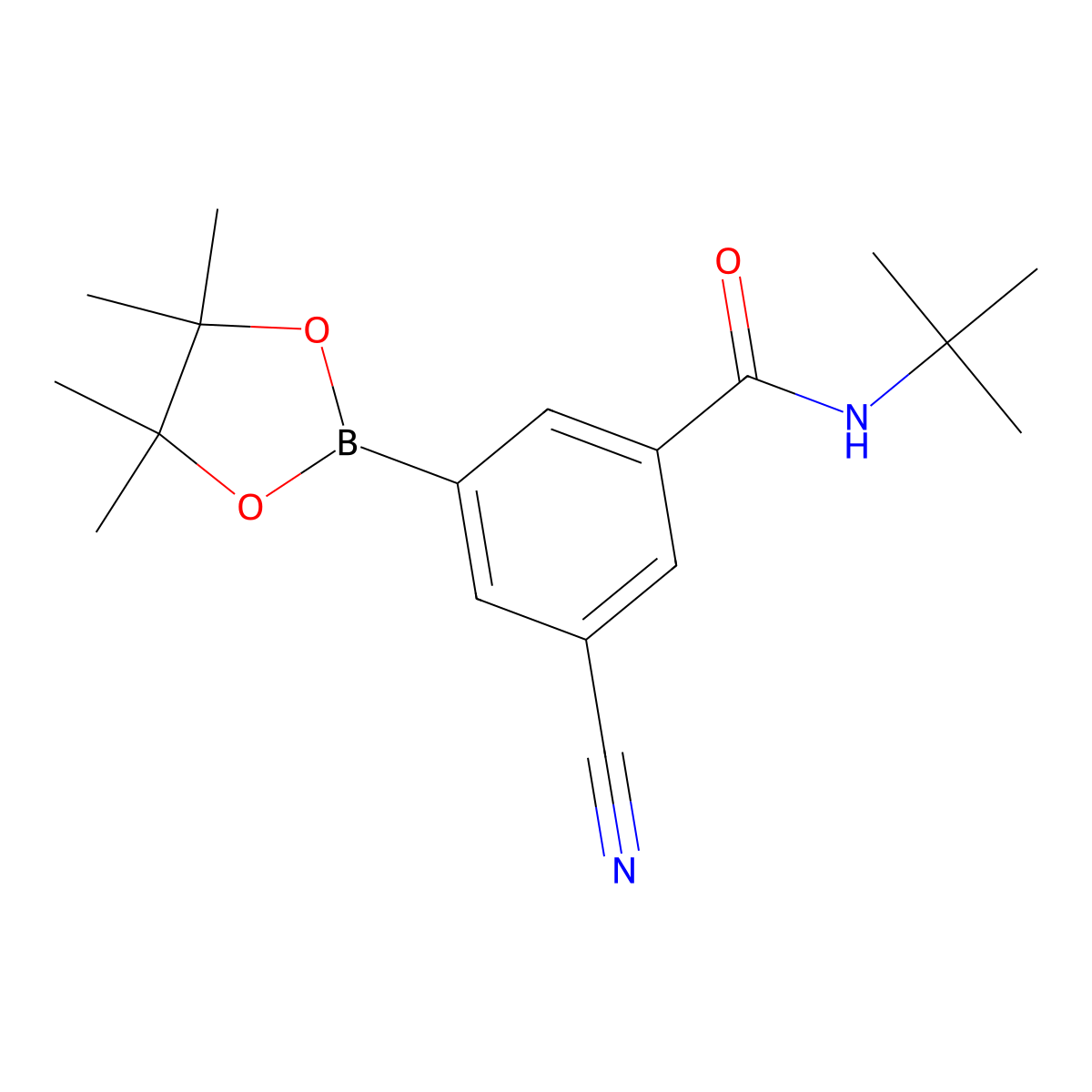 N-tert-butyl-3-cyano-5-(4,4,5,5-tetramethyl-1,3,2-dioxaborolan-2-yl)benzamide molecular structure, CAS 1333319-51-9