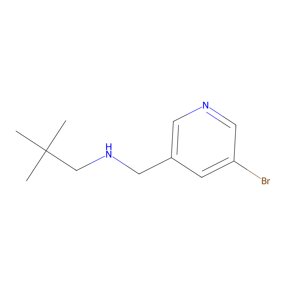N-((5-bromopyridin-3-yl)methyl)-2,2-dimethylpropan-1-amine molecular structure, CAS 1333319-64-4