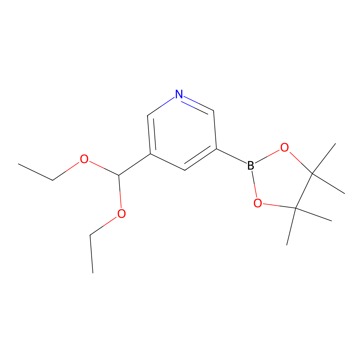 3-(Diethoxymethyl)-5-(4,4,5,5-tetramethyl-1,3,2-dioxaborolan-2-yl)pyridine molecular structure, CAS 1333319-77-9
