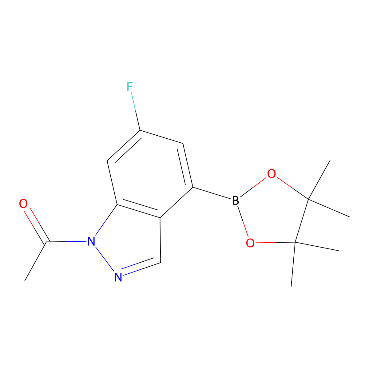 1-(6-fluoro-4-(4,4,5,5-tetramethyl-1,3,2-dioxaborolan-2-yl)-1H-indazol-1-yl)ethanone molecular structure, CAS 1333319-78-0
