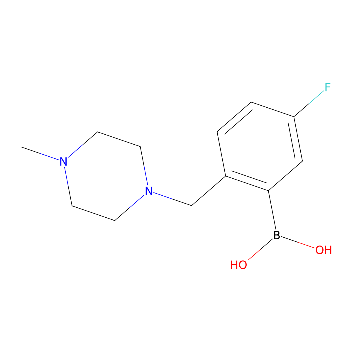 (5-Fluoro-2-((4-methylpiperazin-1-yl)methyl)phenyl)boronic acid molecular structure, CAS 1333387-98-6