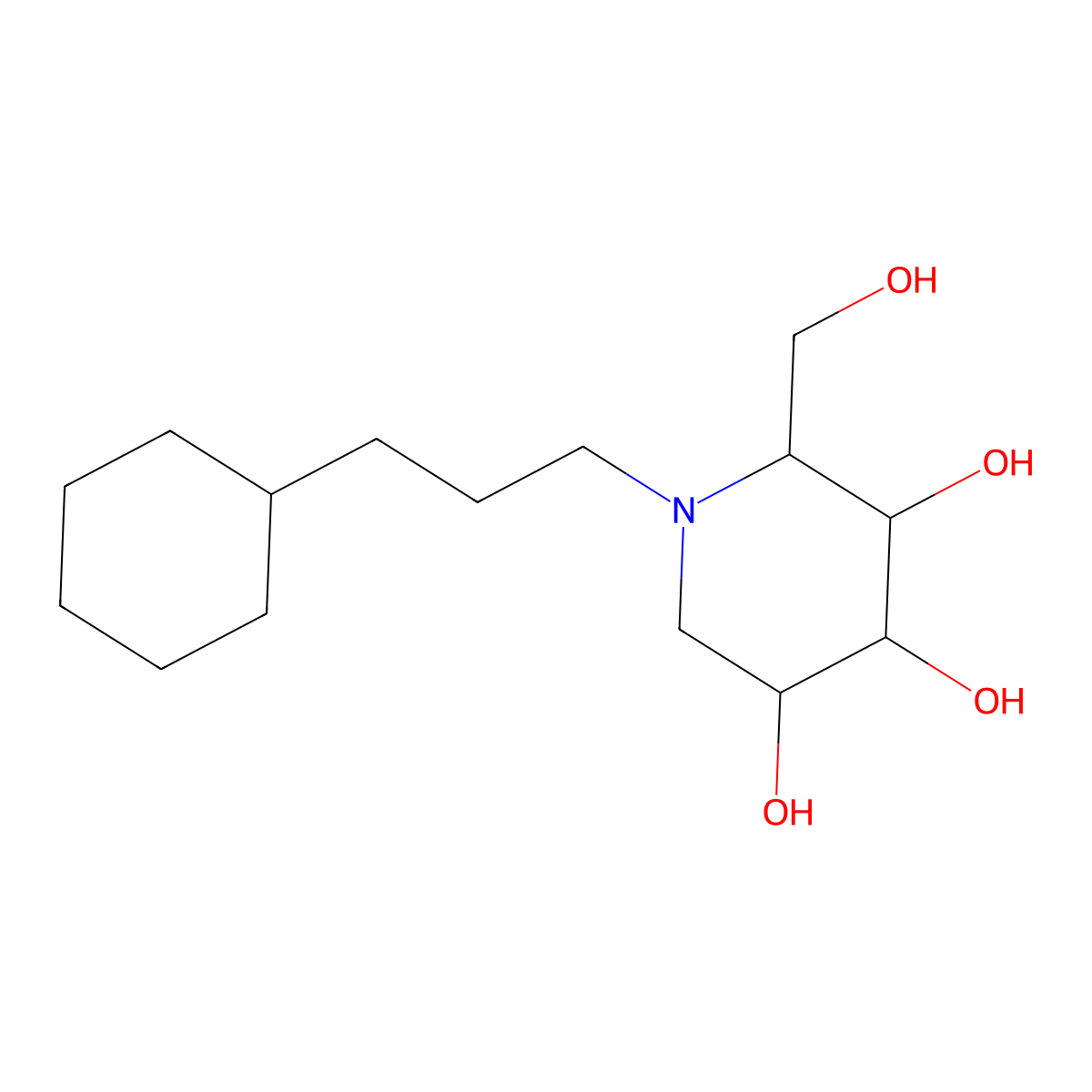 (2R,3R,4R,5S)-1-(3-cyclohexylpropyl)-2-(hydroxymethyl)piperidine-3,4,5-triol molecular structure, CAS 133342-48-0