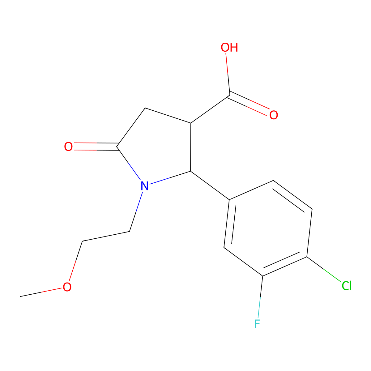 2-(4-Chloro-3-fluorophenyl)-1-(2-methoxyethyl)-5-oxopyrrolidine-3-carboxylic acid molecular structure, CAS 1333577-80-2