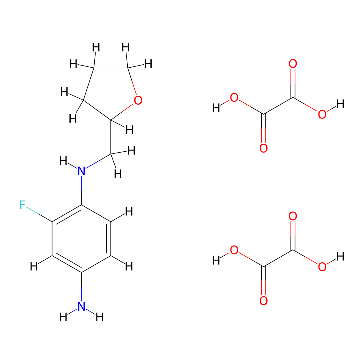 2-Fluoro-1-N-(oxolan-2-ylmethyl)benzene-1,4-diamine, bis(oxalic acid) molecular structure, CAS 1333638-60-0
